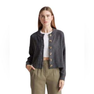 NWT Quince 💯 Organic Cotton Cropped Cardigan Charcoal size small